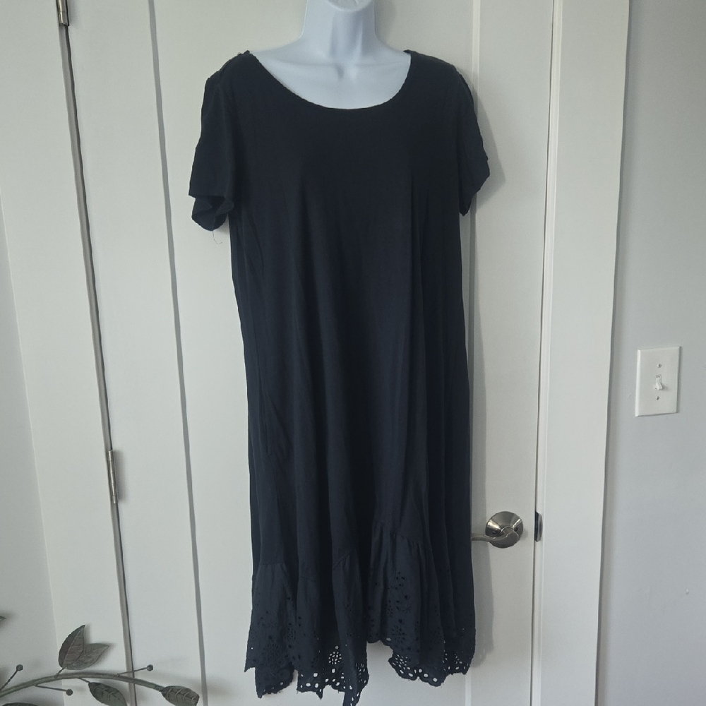 LOGO by Lori Goldstein Black Dress with Eyelet Hem